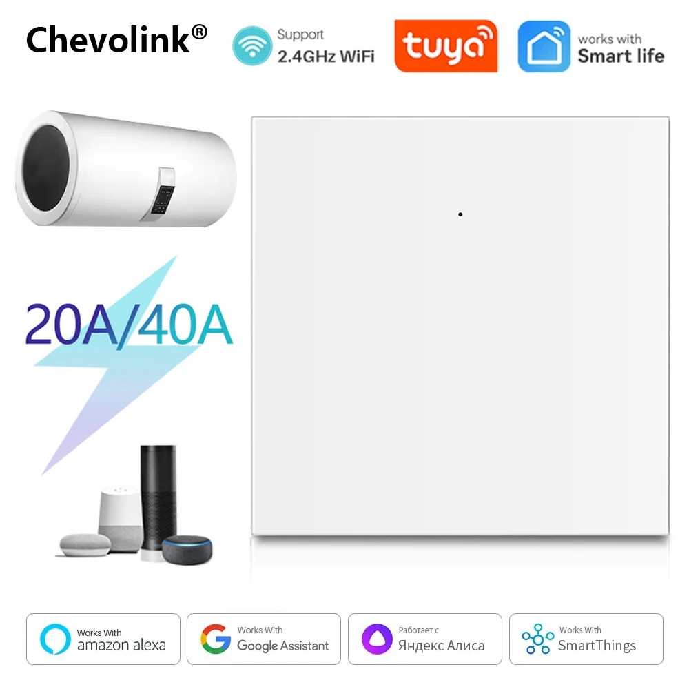 Interruptor inteligente para calentador de agua, dispositivo con WiFi, Control por voz, funciona con Alexa y Google Home, Tuya, 220V, 20A/40A, 4000W/8000W