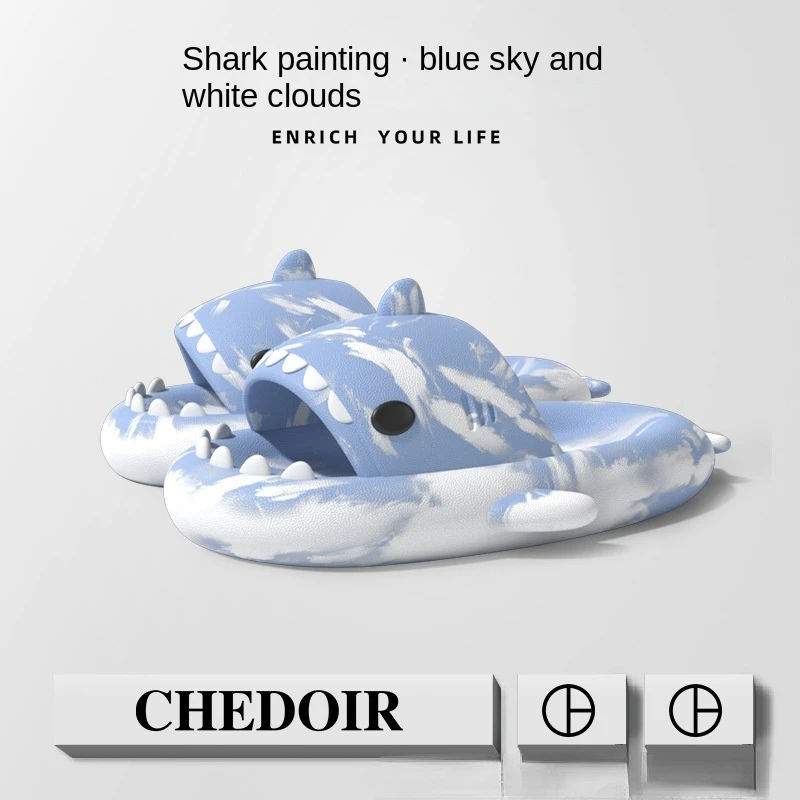 

Summer Shark Slippers Lightweight Women Shark Slides Men Bathroom Flip Flops Home Anti-skid Flat Shoes Couple Children's Sandals