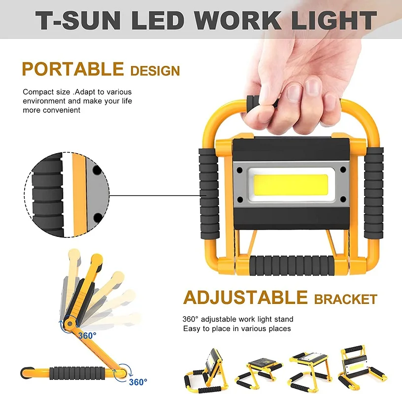 Powerful LED Work Light Portable COB Searchlight Floodlight USB Rechargeable Spotlight Waterproof Camping Lanterns Job Site Lamp