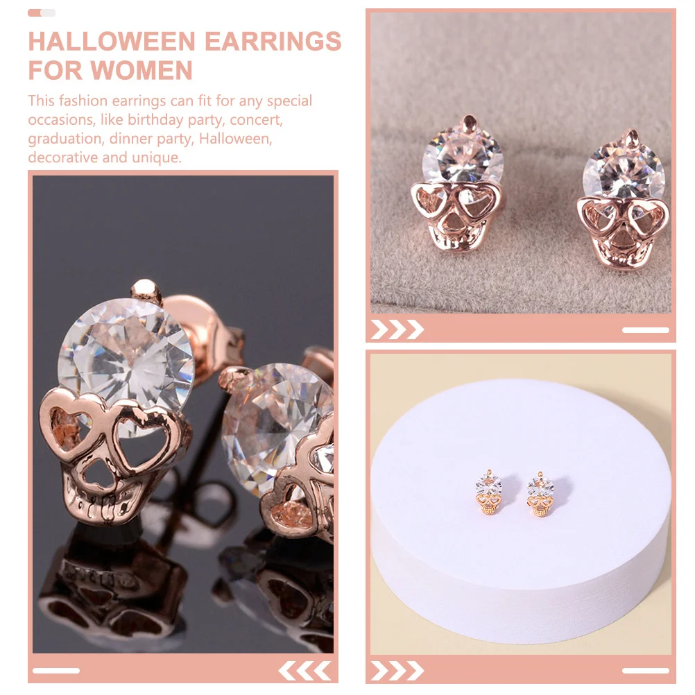 1 زوج حجر الراين الجمجمة أقراط للنساء هالوين القوطية مجوهرات كول بيان أقراط العصرية حفلة هدية التبعي