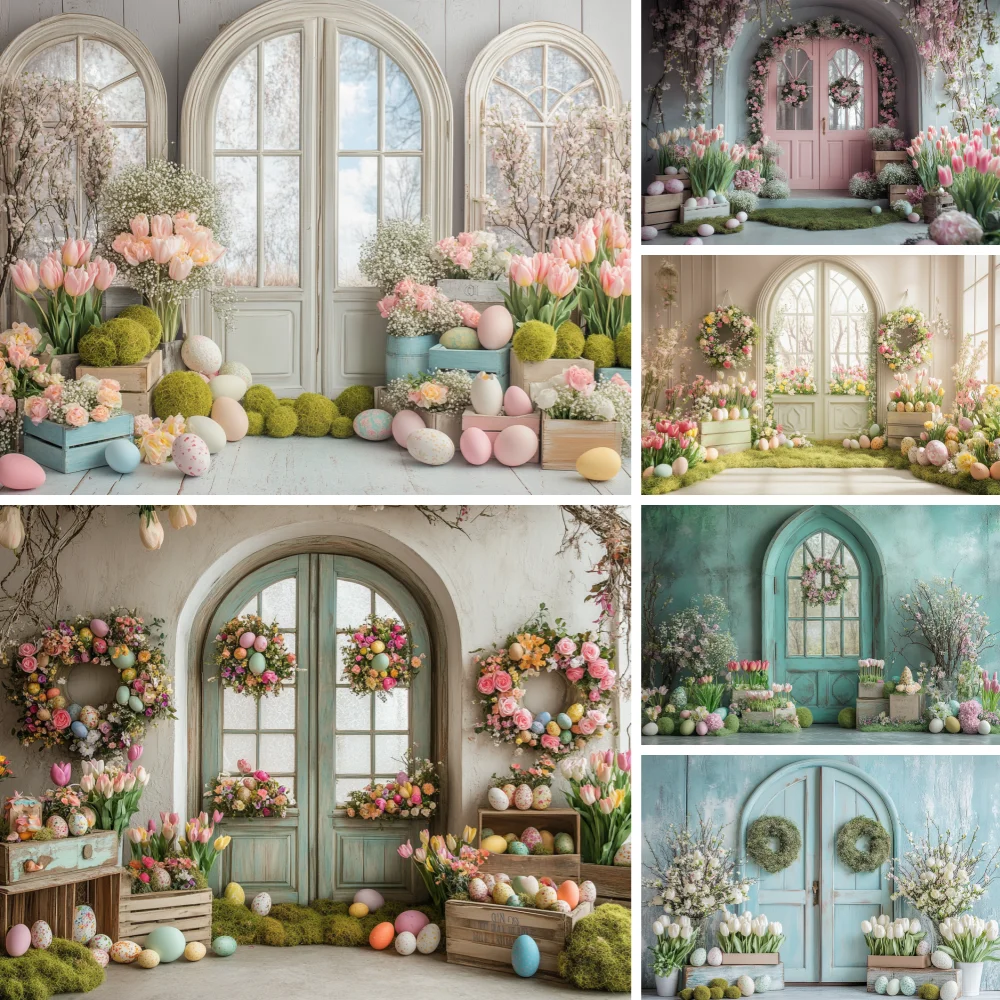 

Photography Background Spring Easter Cabin Floral Eggs Kids Birthday Party Garland Arch Portrait Decor Backdrop Photo Studio