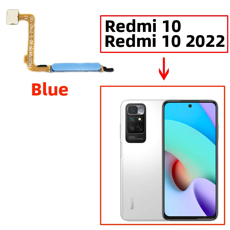 Scanner de Sensor de Impressão Digital para Xiaomi Redmi 10, Touch ID Connect Motherboard, Botão Home, Cabo Flex, Original, 2022, 2021