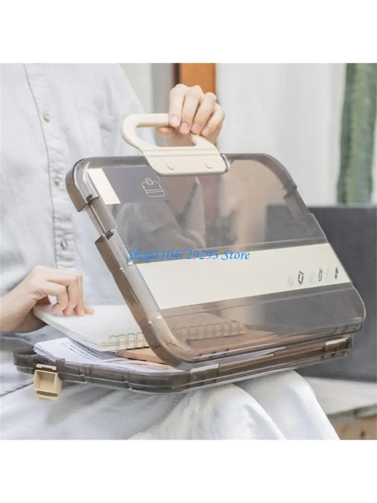 

Y2GD Portable File Box Plastic Transparent Pencil for Case Folder with Lock Handle Documents Bag Stationery Storage for Ca