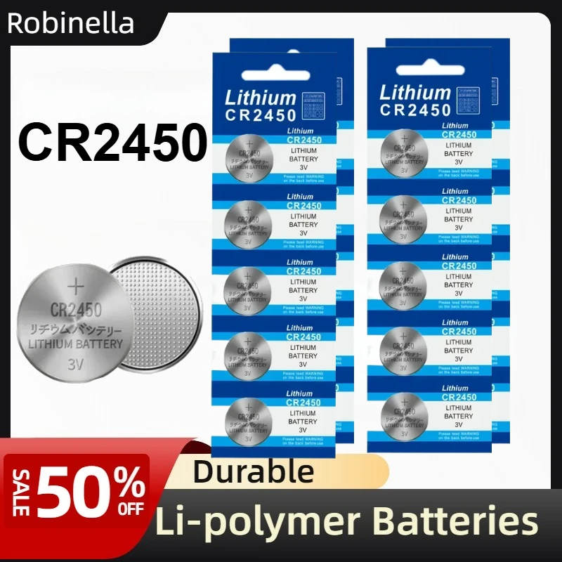 CR2450 3V リチウム電池 KCR2450 DL2450 BR2450、時計、電卓、車のキーフォブ、おもちゃ用の高容量コイン電池 バテリア2450