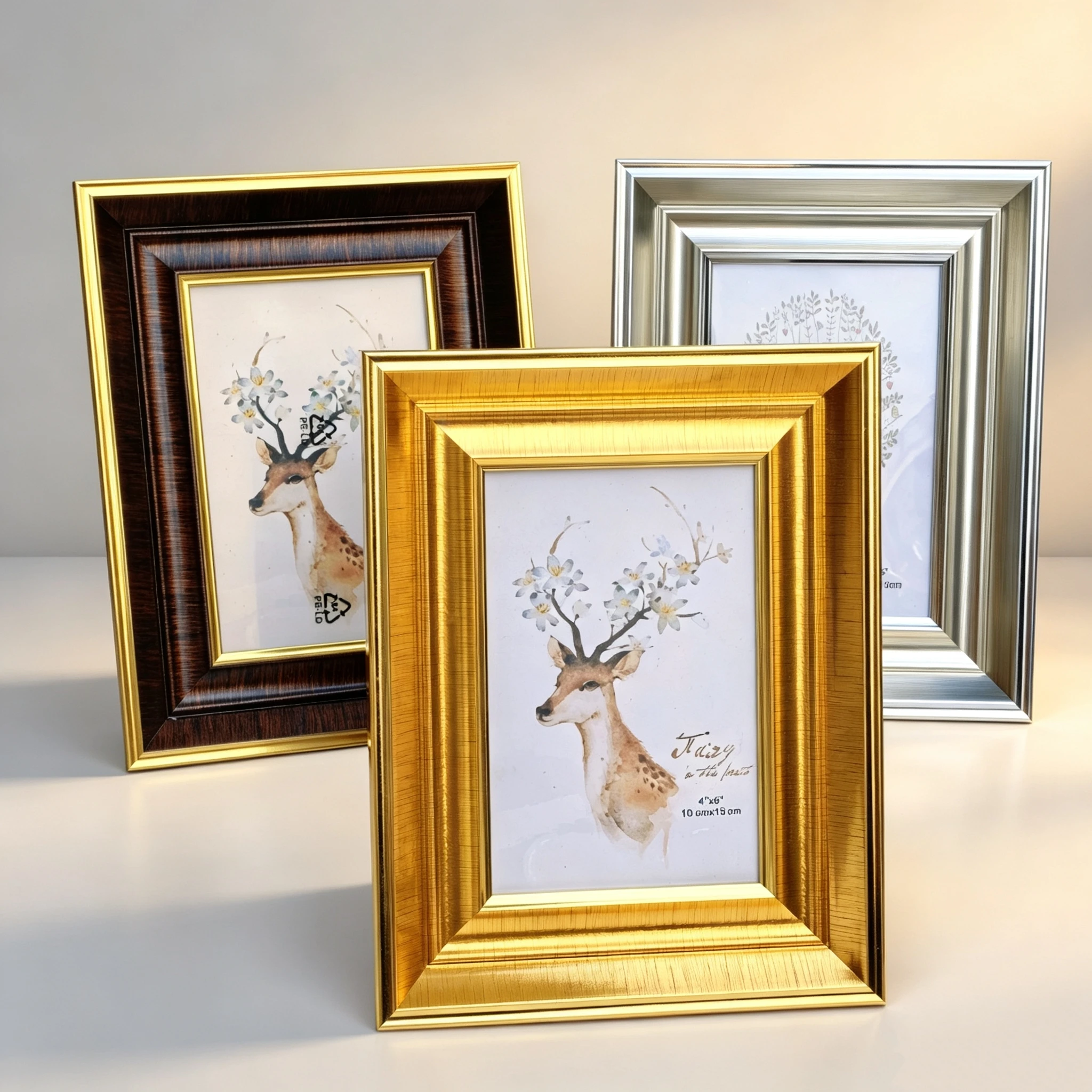 Vintage Luxury Gold/Silver/Dark Brown Photo Frame, Textured Wide Border Tabletop Display Home Decor 6/7/8 Inches