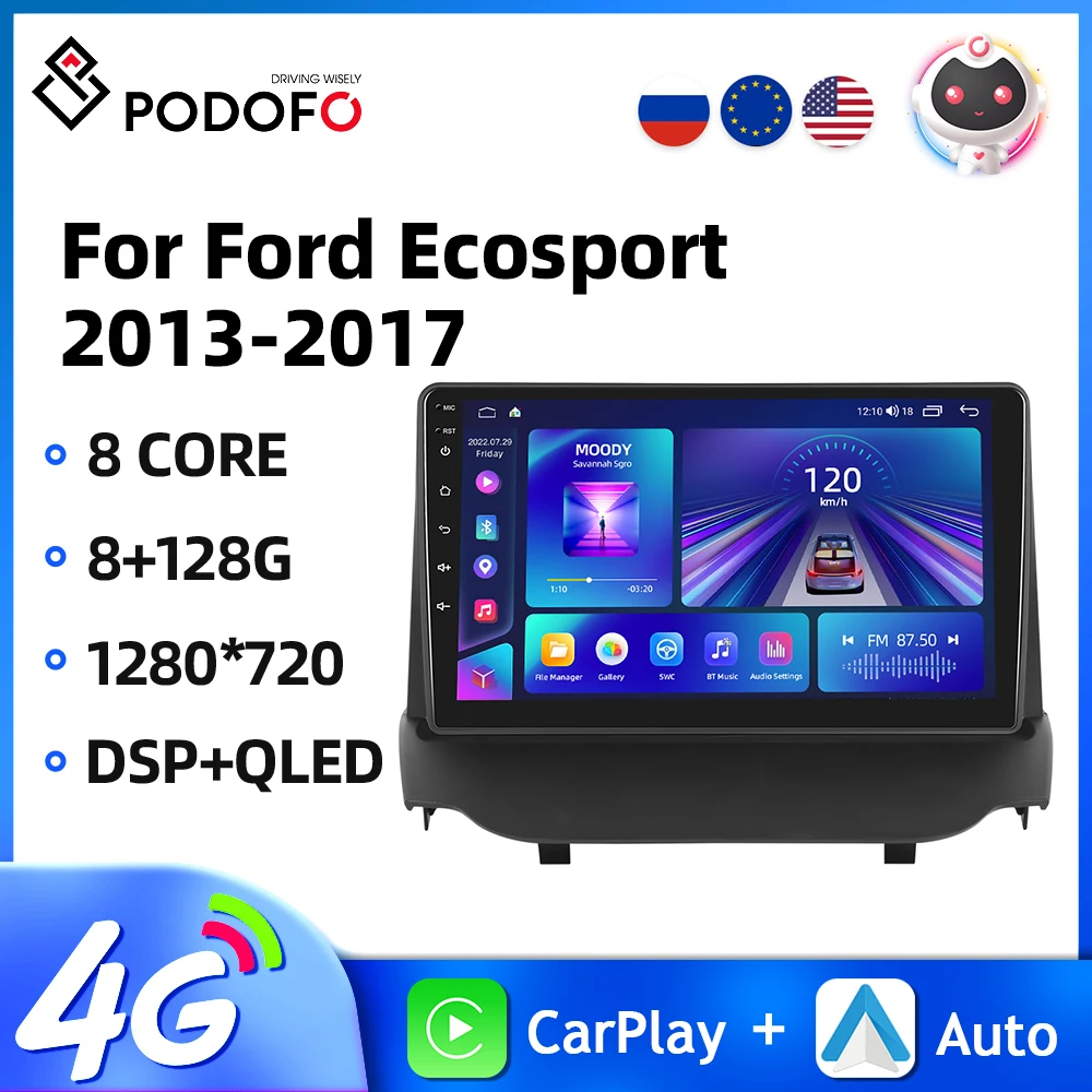 

Podofo 8Core WIFI 4G Car Stereo For Ford Ecosport 2013-2017 9'' Multimedia Player Carplay Android Auto GPS Navigation Autoradio