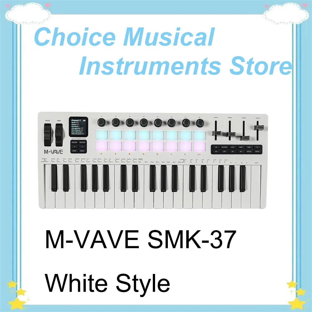 M-VAVE SMK-37 프로 MIDI 컨트롤러 화이트 키보드 16 RGB 패드 8 노브 소프트웨어 음악 제작용 호환