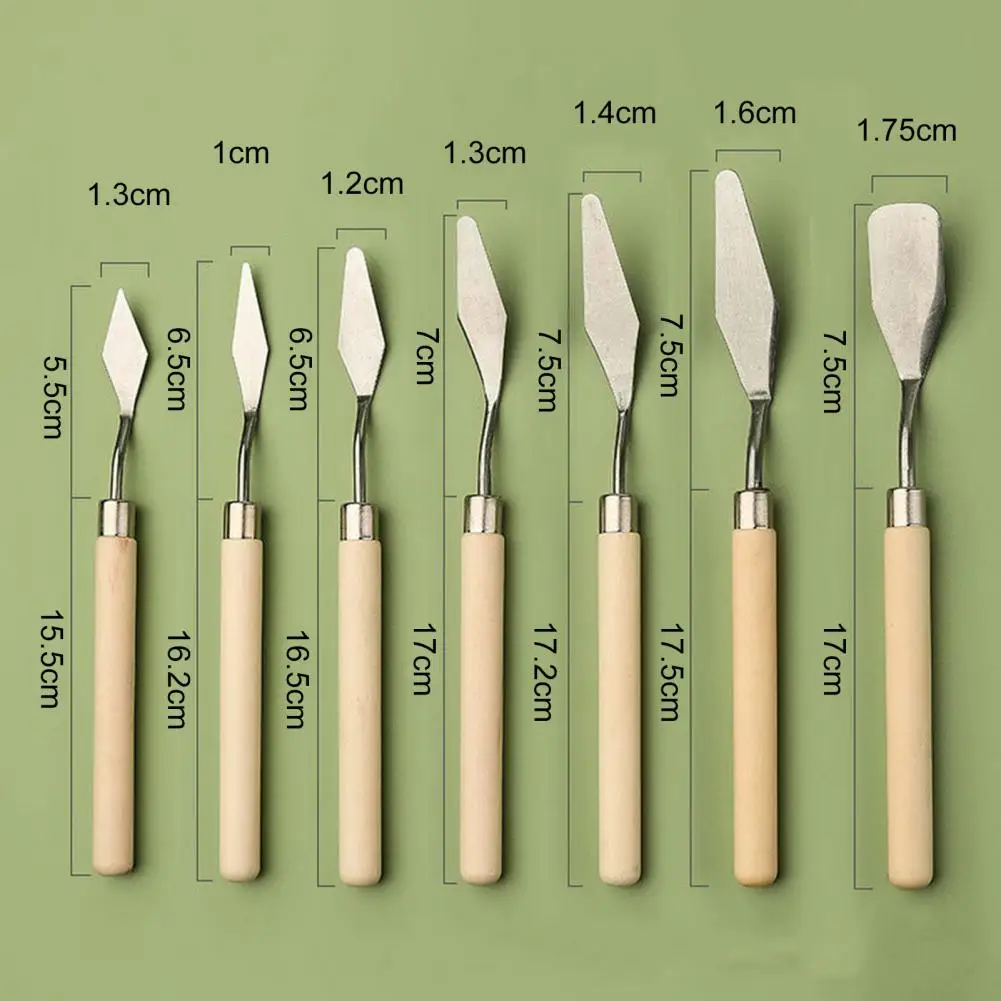 7Pcs Painting Spatula Kit with Wooden Handle Stainless Steel Oil Painting Art Palette Color Mixing Scraper Painting Accessories