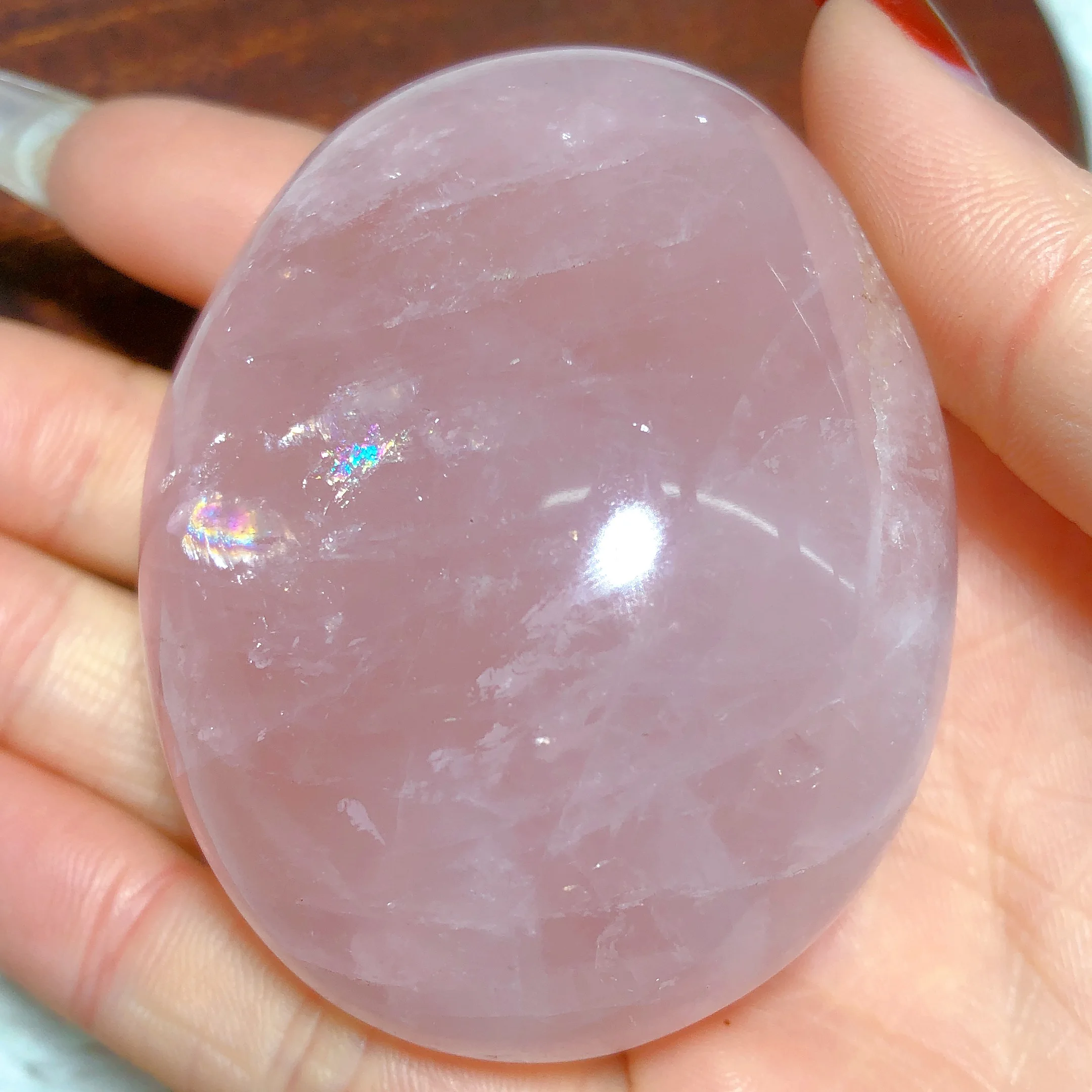 

Natural Crystal Rose Quartz Palm Gemstones Healing Polished Rainbow Flashy Mineral Energy Home Decorations Gift