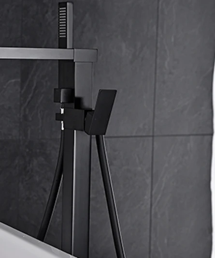 Stand alone style Contemporary waterfall faucet matter black floor standing shower set