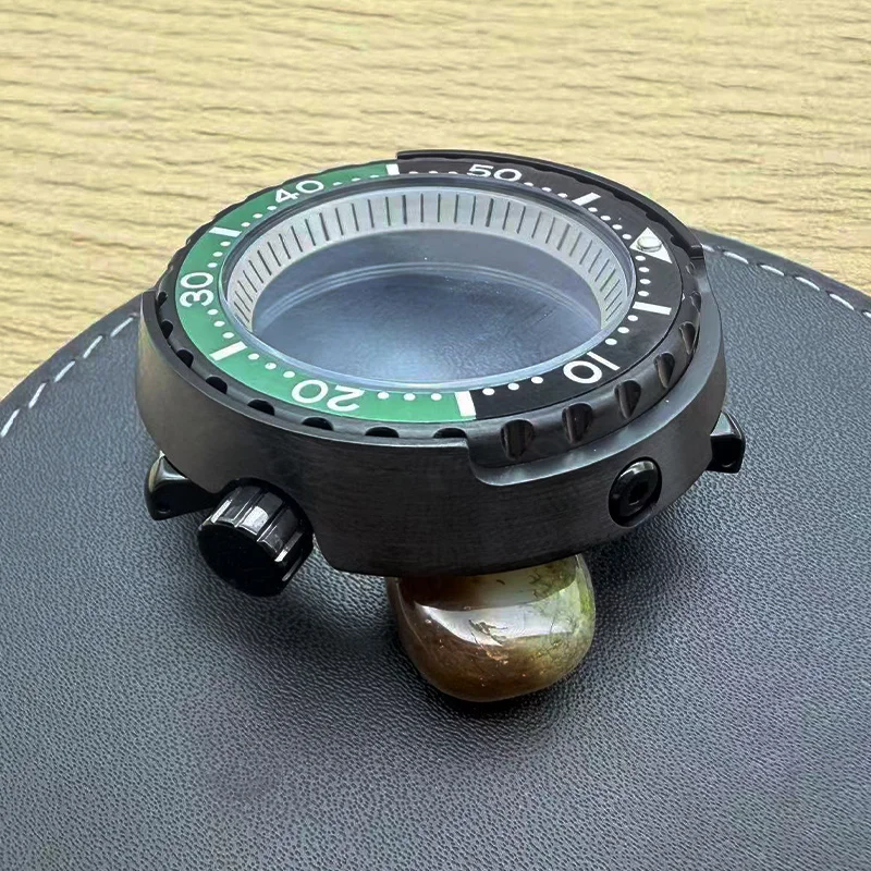 45mm Black Canned Tuna Watch Cases Fits NH35 NH36 4R36 4R35 7S26 Movements With 38mm*31.5mm Bezel Ring Men Watch Case Refitting