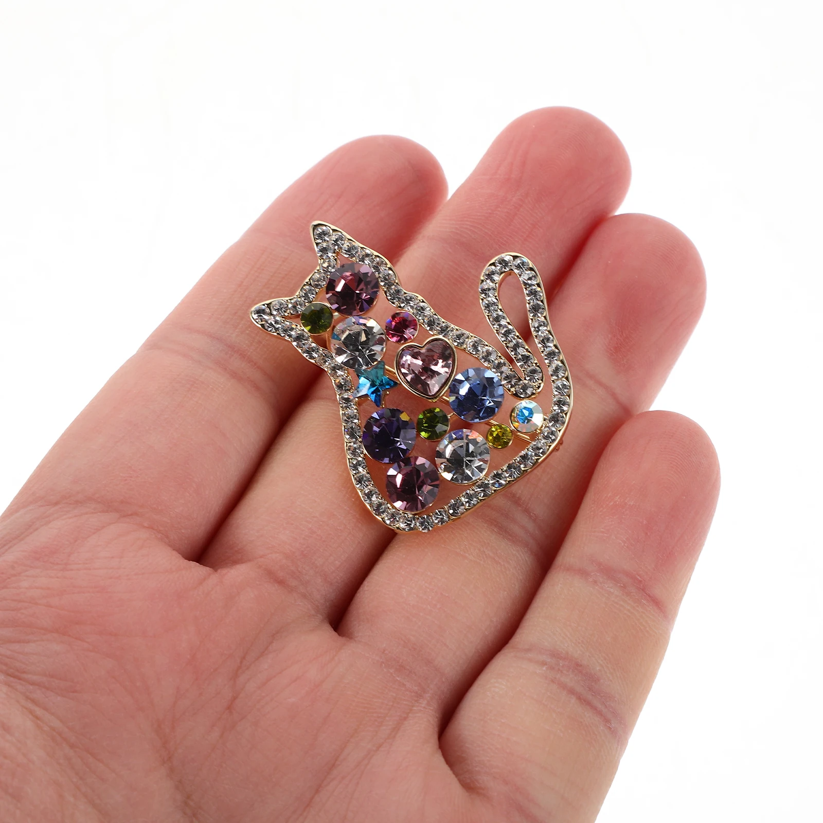 

Colorful Rhinestone Cat Brooch Vintage Cute Kitten Lapel Pin Lightweight Metal Brooch Scarf Cape Clothing Pin Women Men Suits