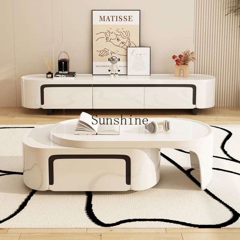 

Cream wind floor simple living room household light luxury high-end coffee table TV cabinet combination