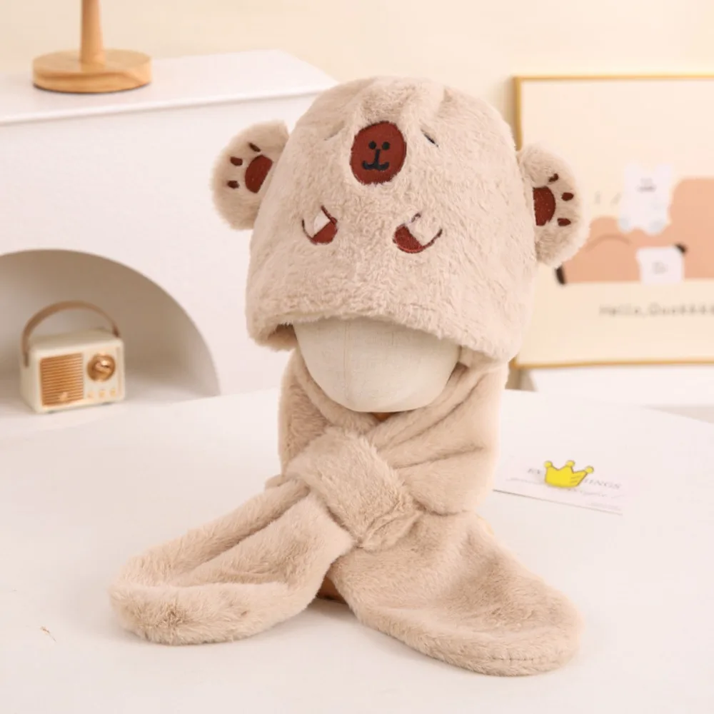 

Повседневная детская шапка и шарф, комплект из кораллового флиса, мягкая пушистая шапка капибары, утолщенная ветрозащитная детская зимняя шапка для улицы