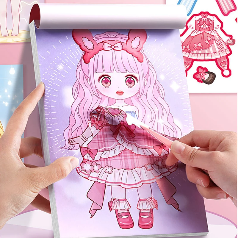 Girl Dress Up Sticker Book Cute Cartoon Character Makeup DIY Sticker Album Handcraft Game Kids Educational Books