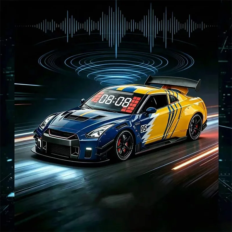 Car Alarm Clock with Realistic Engine Effects Car Alarm Clock with Clear 3-in-1 Digital Led Display Screen Sports Car Ornament