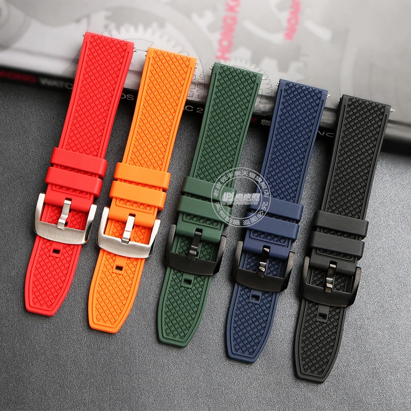 20mm 21mm 22mm fluororubber Strap for Longines IWC Portugal Seiko Canned Food Outdoor Sports Watchband Rubber Watch Bracelet