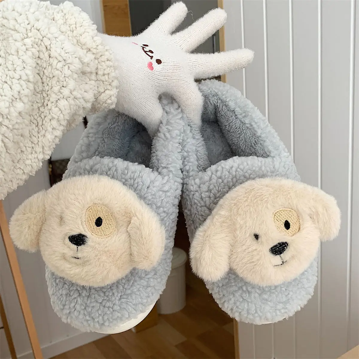 Men's Women's winter cute soft cute puppy cotton slippers home bedroom warm plush cotton shoes