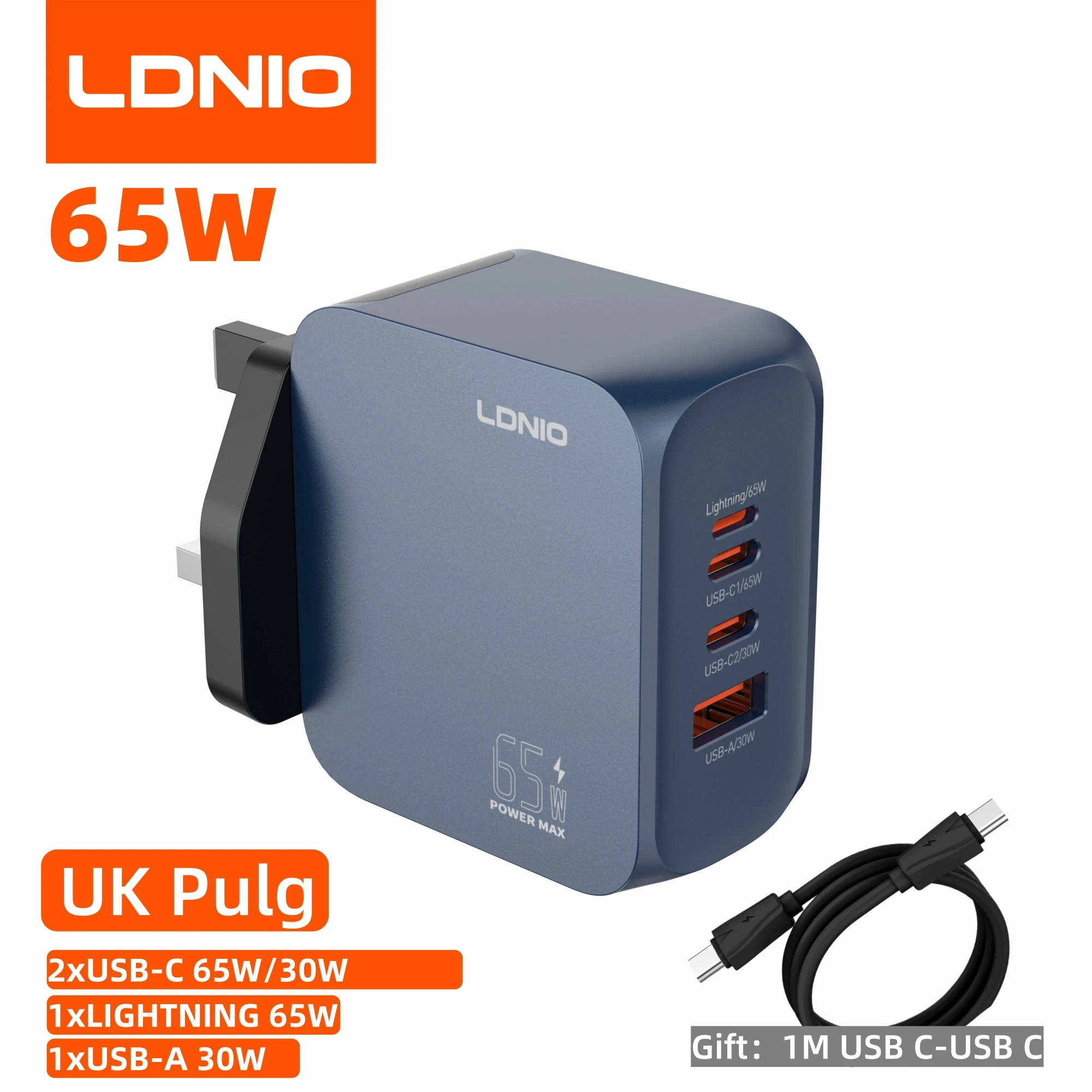 LDNIO Gan 100 W snellader Type-C USB PD 65 W 45 W UK/EU/US-stekker Multi-poort telefoon laptop adapter voor MacBook iPhone 16 Xiaomi 14