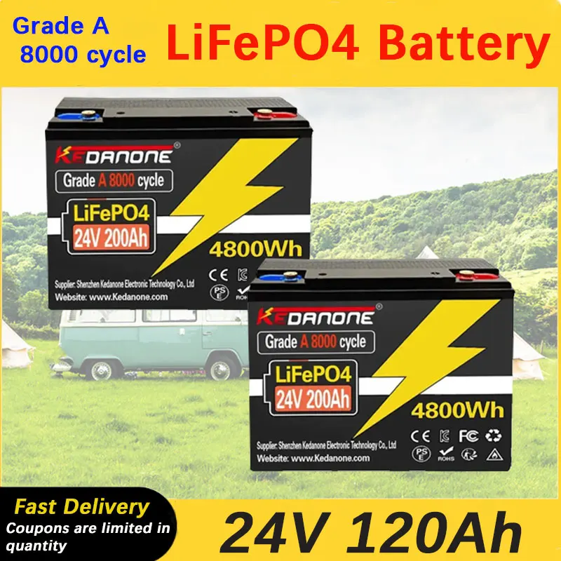 

32700 24V 120AH LiFePO4Battery Built-in 220A BMS RV Rechargeable Lithium Iron Phosphate, Solar Marine Overland Off-GridBatte