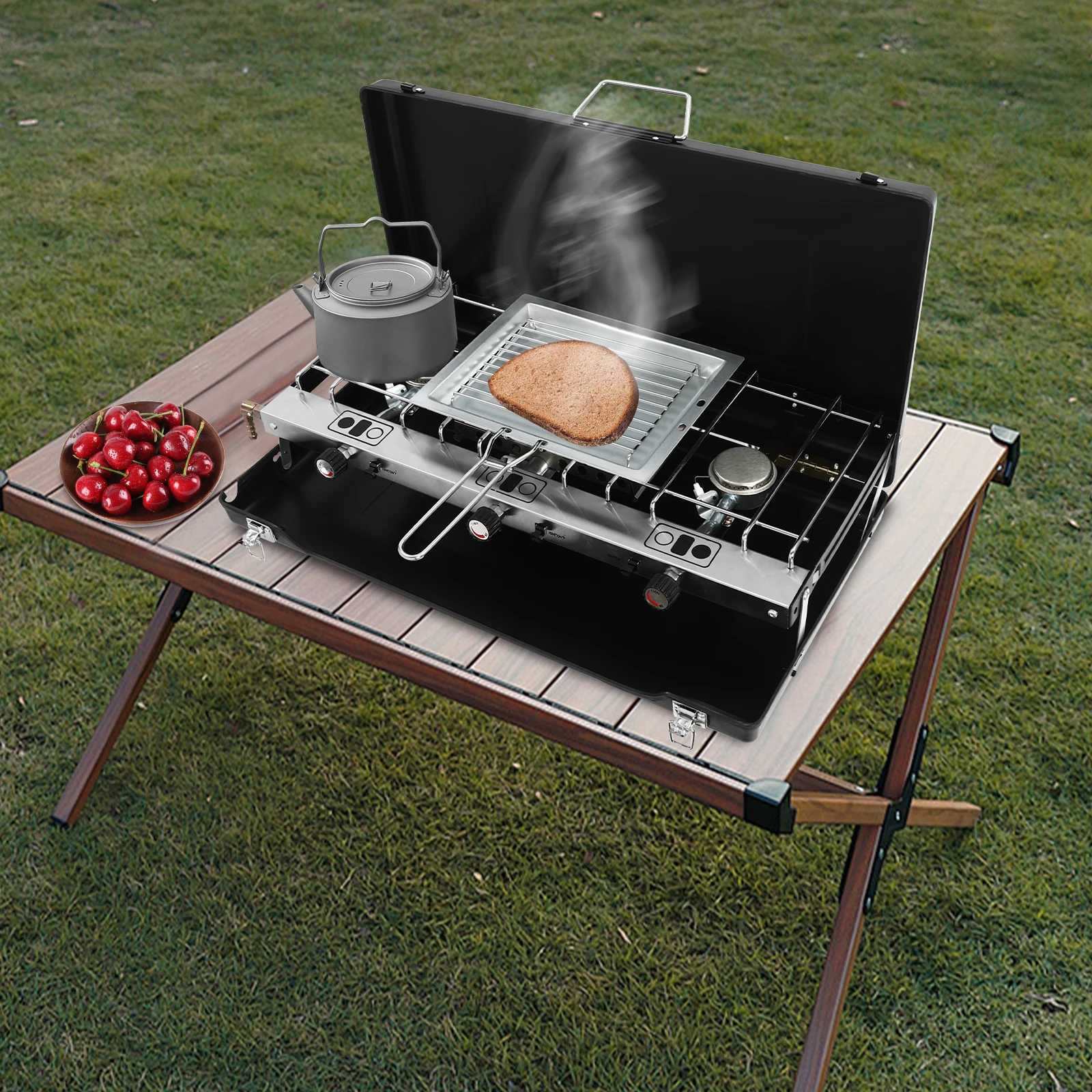 

3 Burner Camping Portable Barbecue Cooking Propane Butane Gas Camping Stove With Grid + Tray