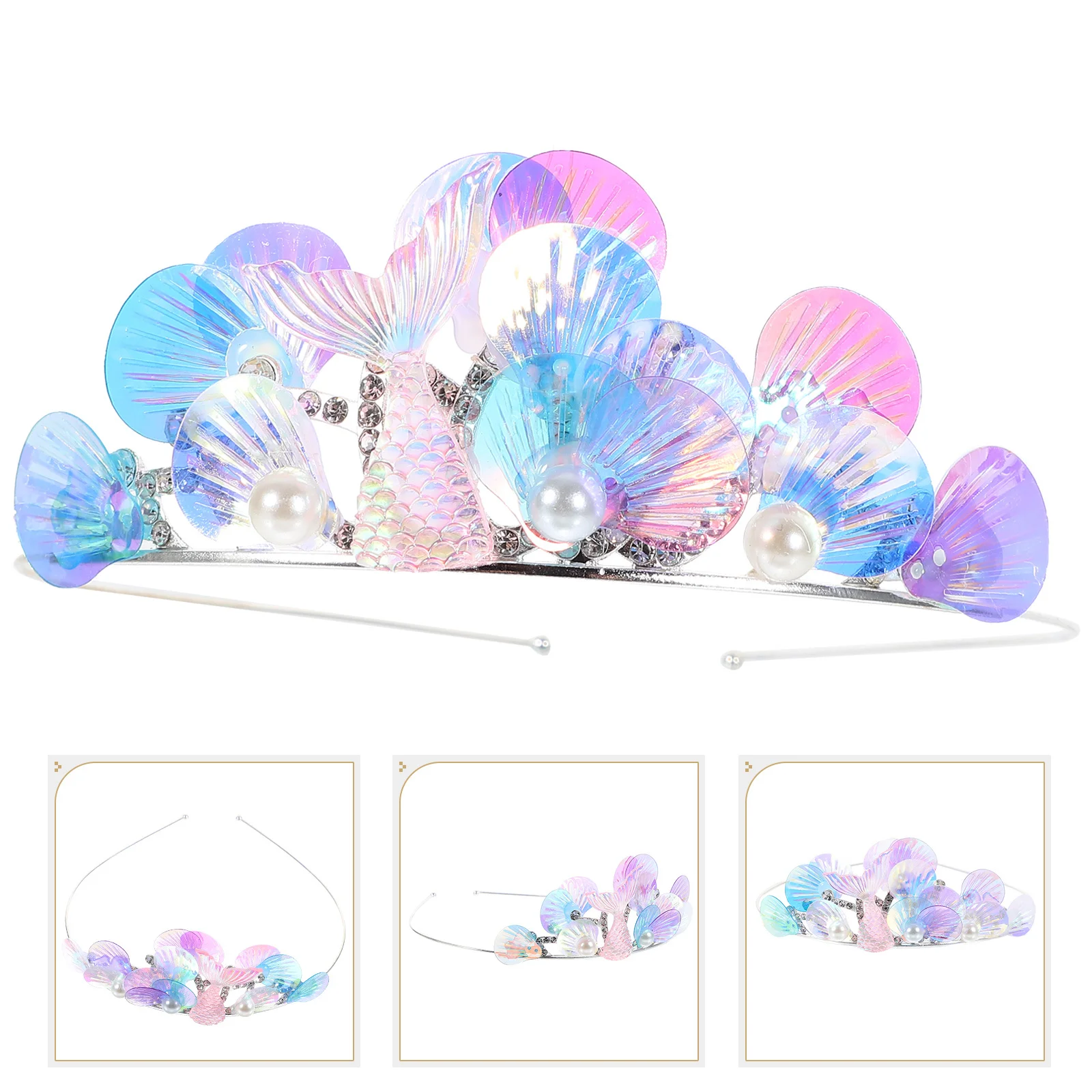 

Mermaid Headband Hair Accessories Girls Crown Ocean Hairbands Rhinestones Birthday Tiara Princess Party Decorations Metal