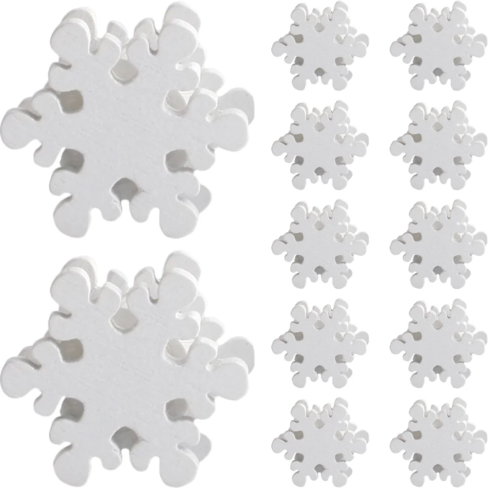

50 Pcs Xmas Garland Snowflake Beads Crafts DIY Making Loose Charms Wreath Wood Jewelry White
