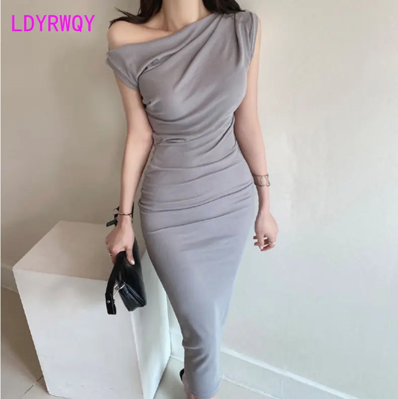 2023 Summer New Korean Version Wrinkle Slim Wrap Hip Waist Fit Tank Top Bottom Dress