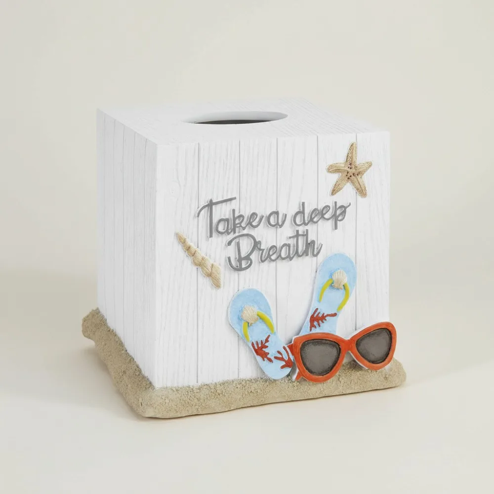 

Beach Themed Tissue Box Cover, Hand-Painted Resin Bathroom Decor for Coastal Home Style