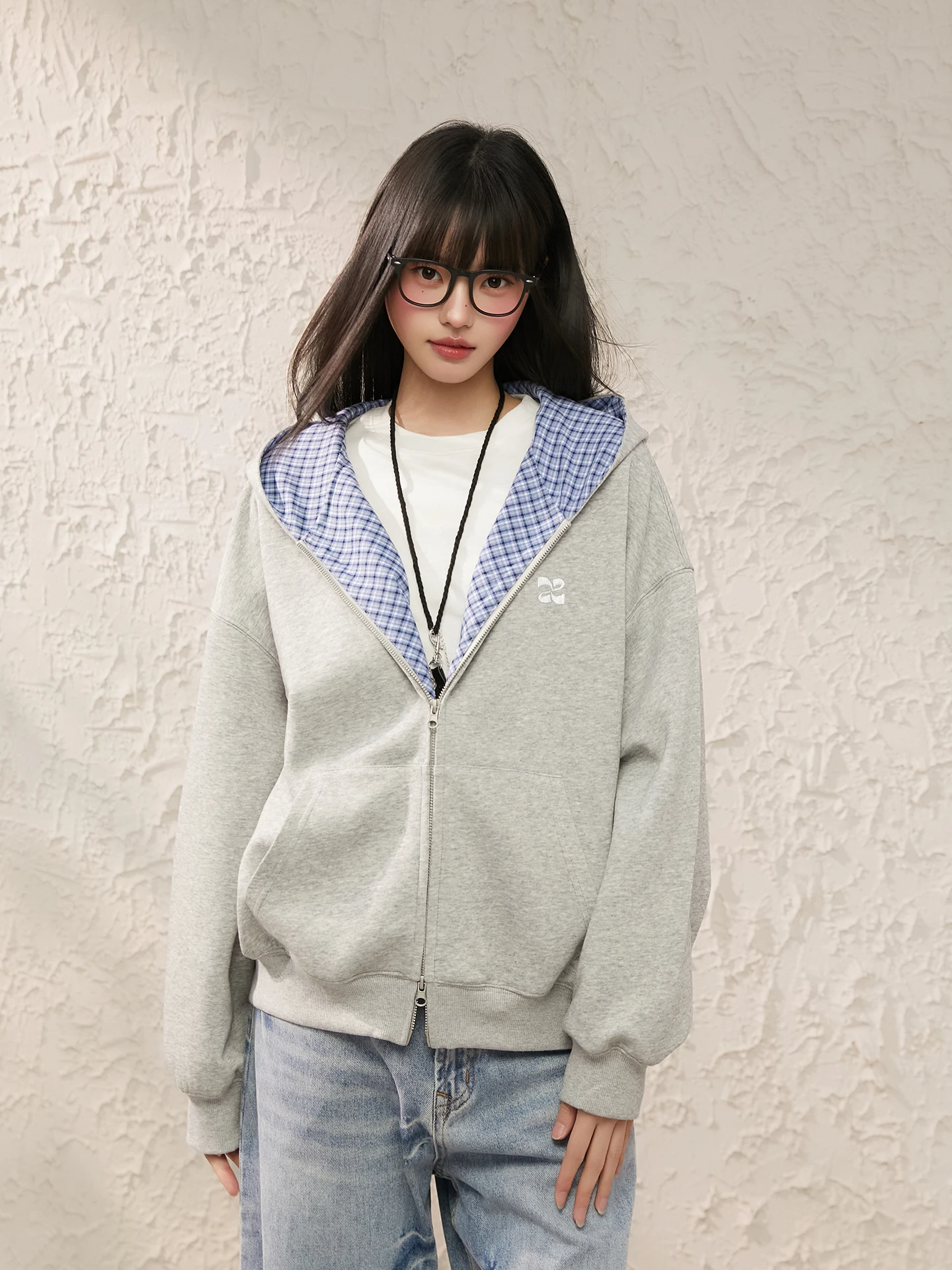 

King Prince Loose Fit Hooded Zipper Jaet Patchwork Color Blo Spring New Sle Casual Sle Polyester Blend Long Sve Top