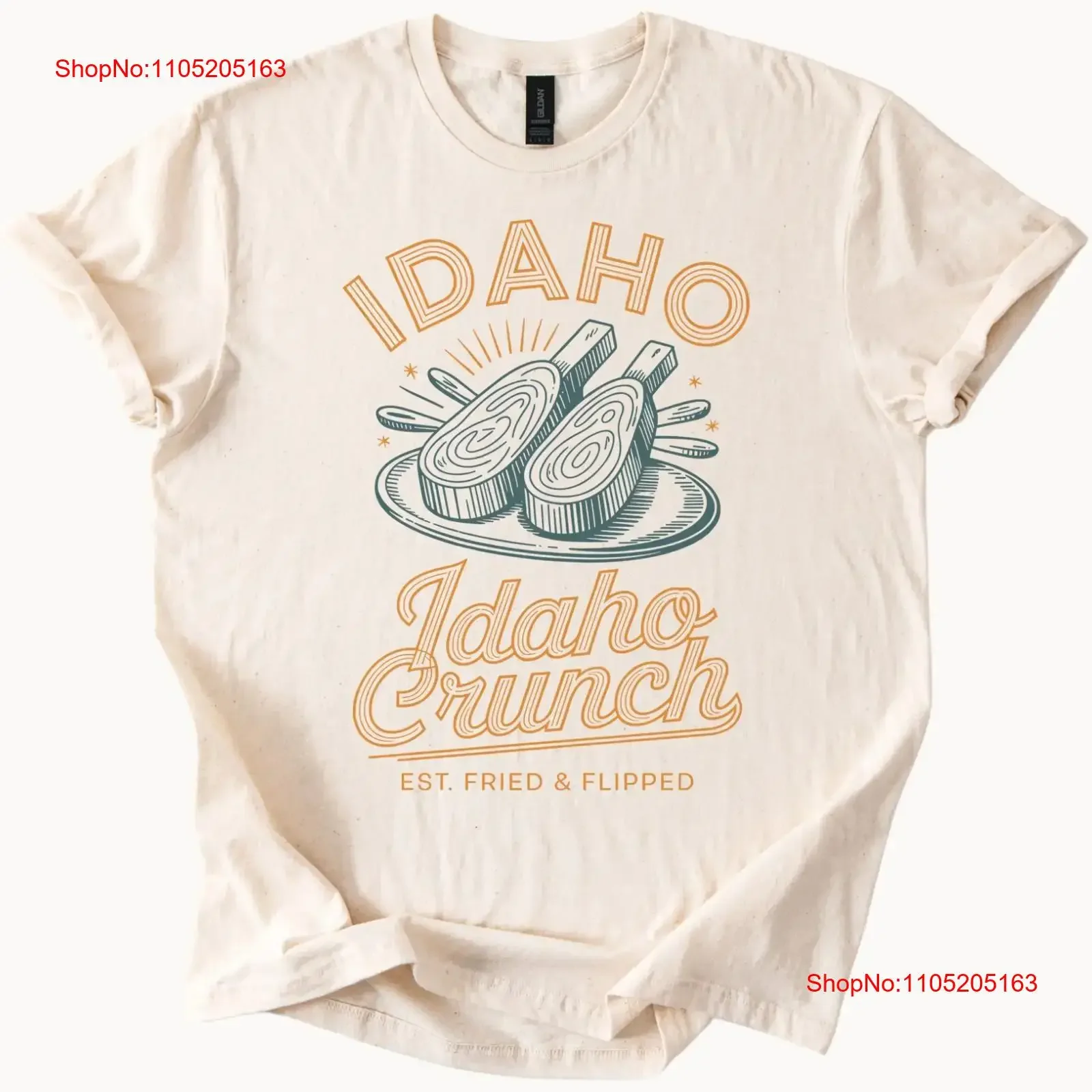Idaho Crunch camiseta patata frita amante de los alimentos y F vintage lavado suave gráfico elegante cómodo homme streetwear