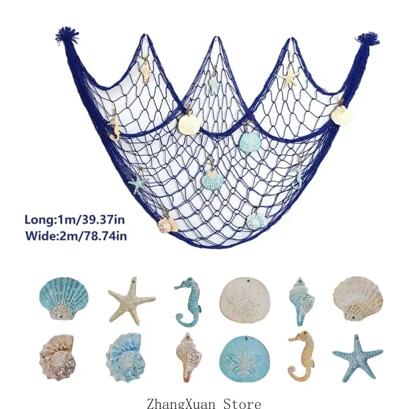 Muschel-Fischernetz-Wandbehang für Strandzimmer und Fotokabine, 3 x – Detail 6
