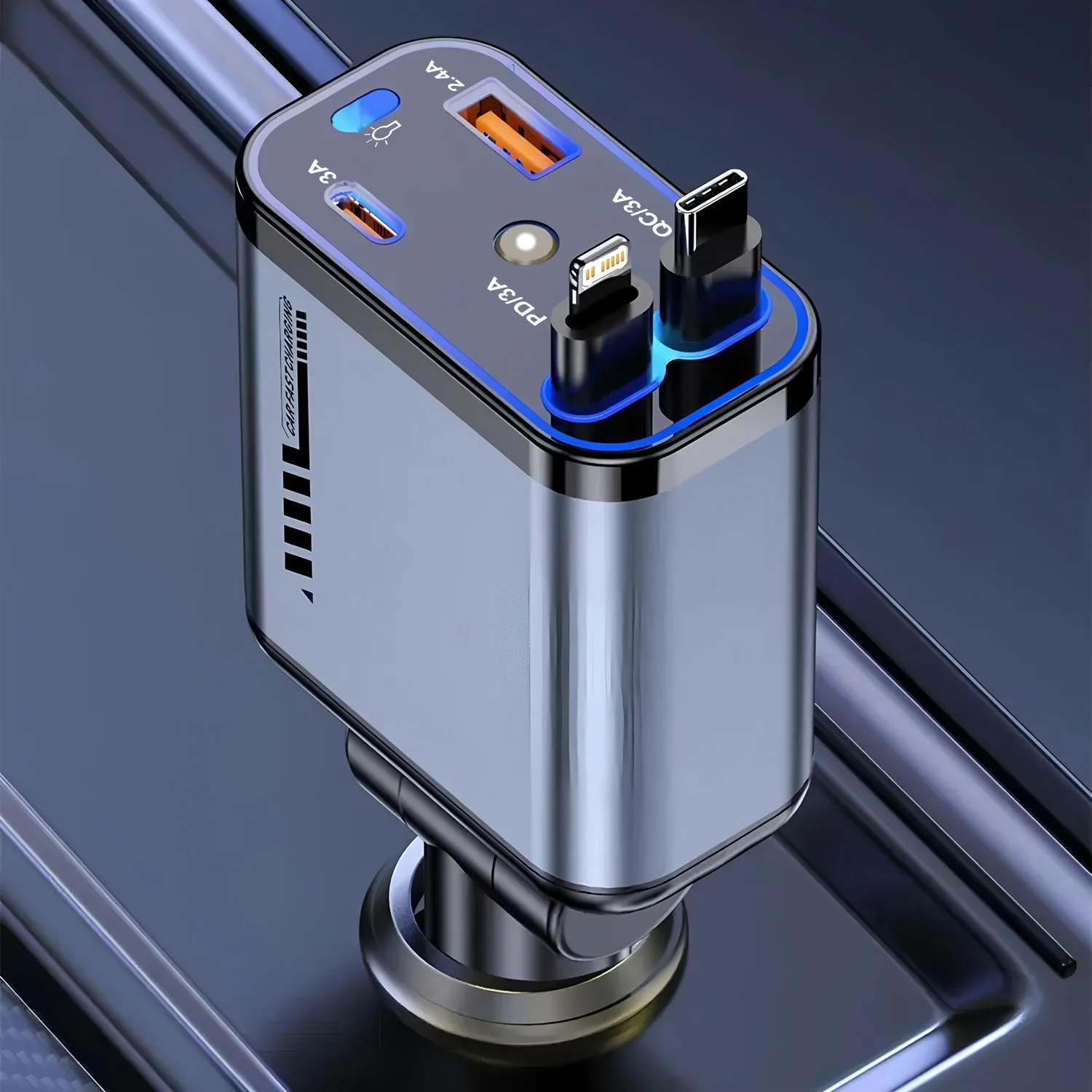 

Автомобильное зарядное устройство для телефона 4 в 1, зарядный кабель типа C с выдвижными шнурами для смартфона IPhone Huawei Samsung, зарядное устройство для телефона