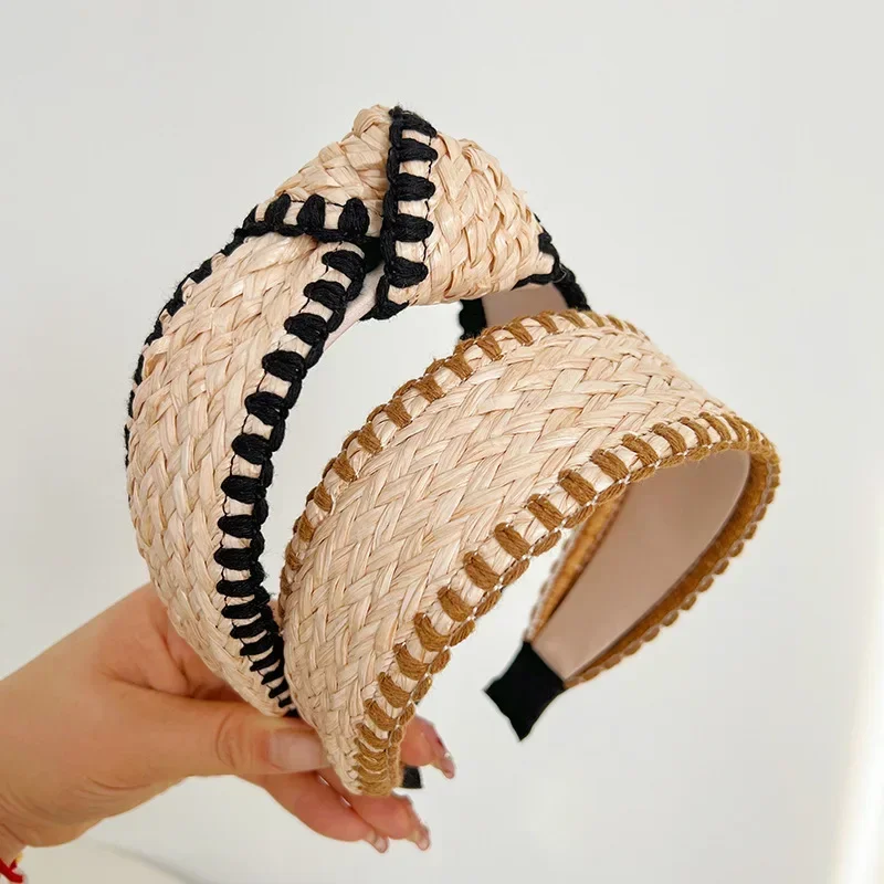 Khaki Wide-brimmed Straw Headband Bohemian  Hair Bands Diademas Para El Pelo Mujer  머리띠   Headbands for Women  Diademas