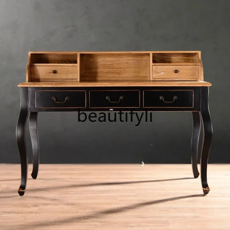 

A38 American country solid wood old dresser simple desk retro dressing table writing desk