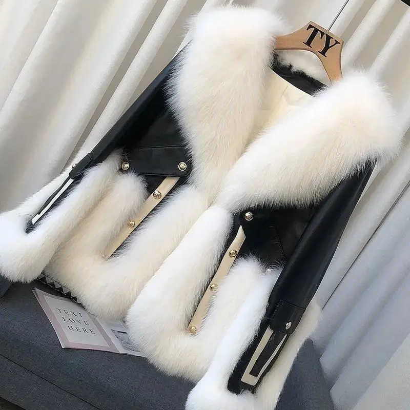 Ladies High-End Faux Fox Fur Patchwork Fur Coat Women 2025 Winter Retro Outwear Shearling Warm Luxury Long Sleeve Elegant Jacket