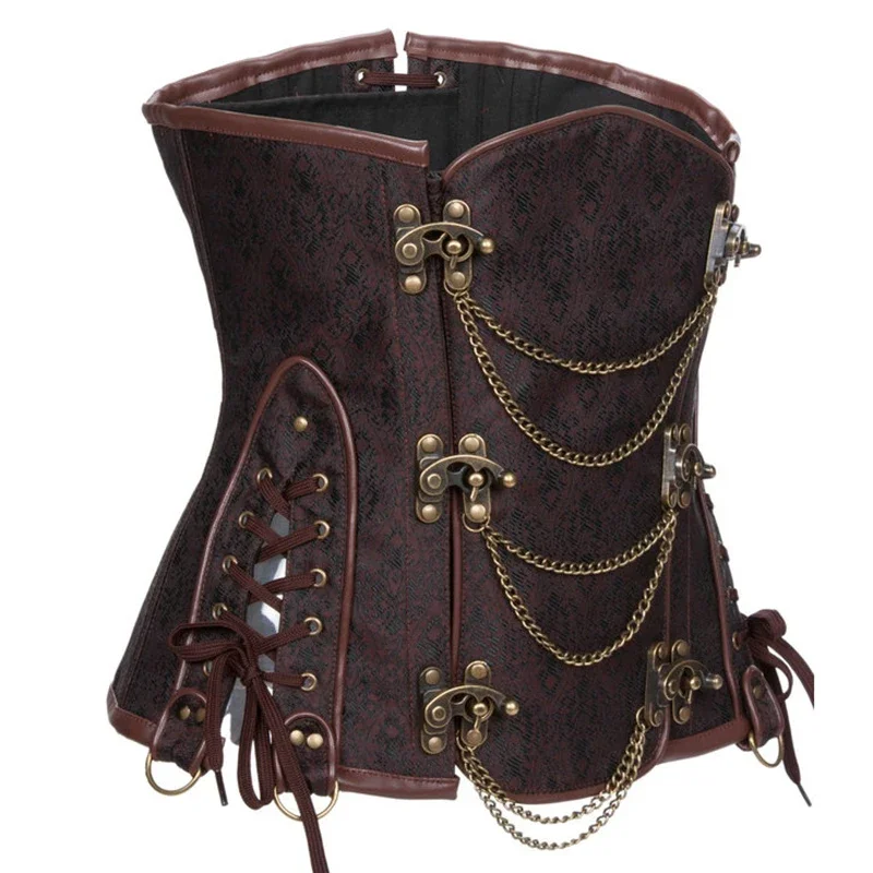 Steampunk Corset Underbust Gothic Bustiers for Women Sexy Korset Brown Pirate Cosplay Clothing Renaissance Vintage Corselet Belt