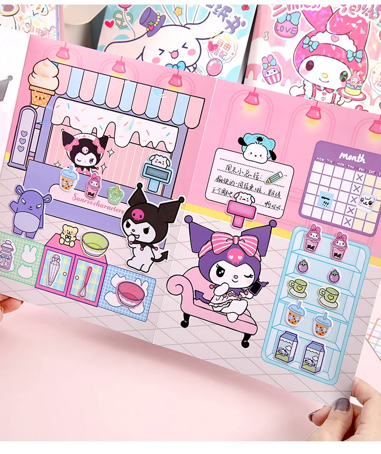 Baru kreatif Sanrio Kuromi My Melody stiker gelembung buku Kawaii tenang buku 3D gelembung adegan stiker buku anak perempuan buatan tangan hadiah mainan