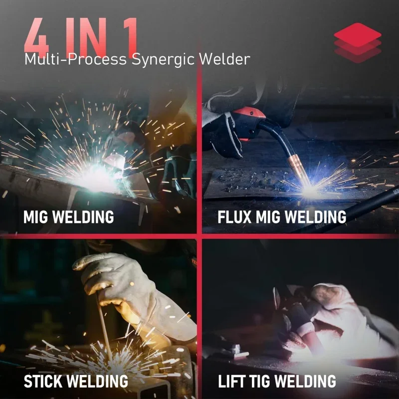 Gas Gasless 160A multiprocess MIG Welder，Flux Cored/MIG/Lift TIG/Stick ARC Welder 4 in 1 Welding Machine，Synergic Control