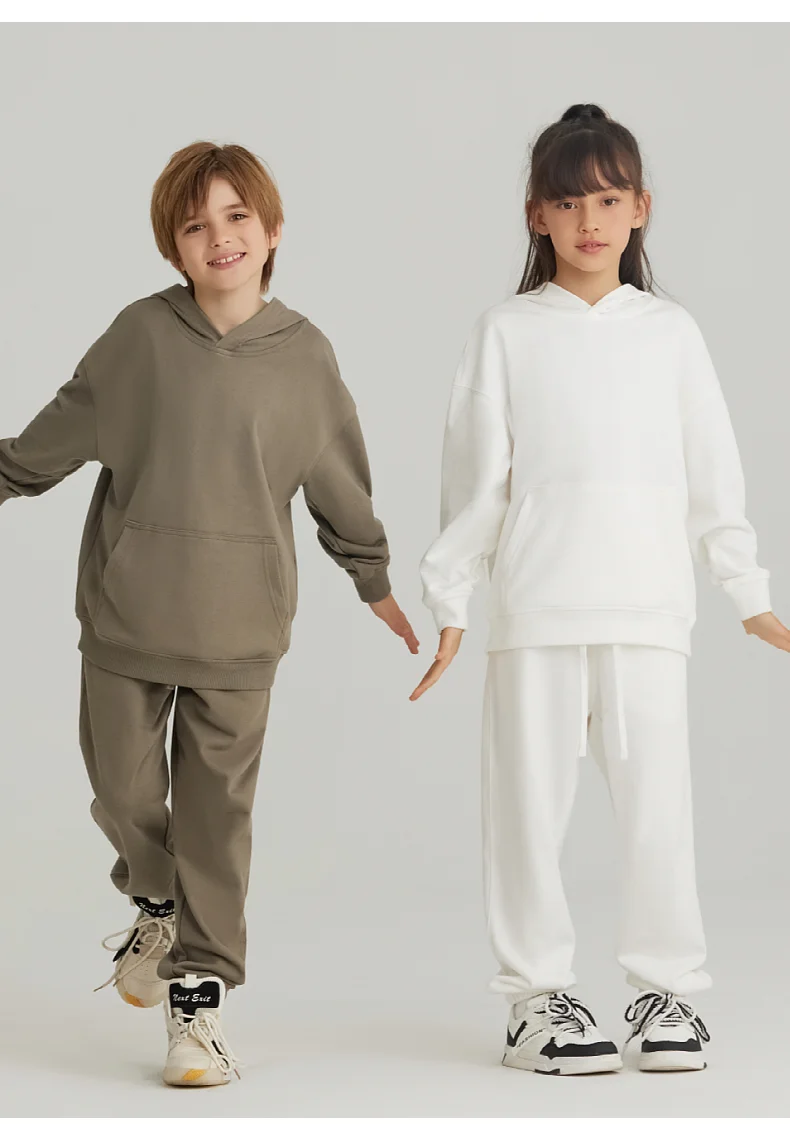 330g Kids 100% Cotton Hoodies For Autumn High Street Casual Hooded Pullovers Loose Fit Children Solid Oversized Tops Unisex