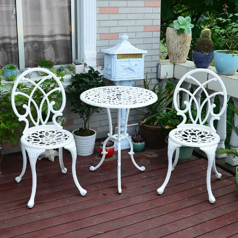 Cast Aluminum Set of 3pcs Bistro Balcony Furniture Patio Garden Chairs and Table Waterproof All-Weather Iron Mini