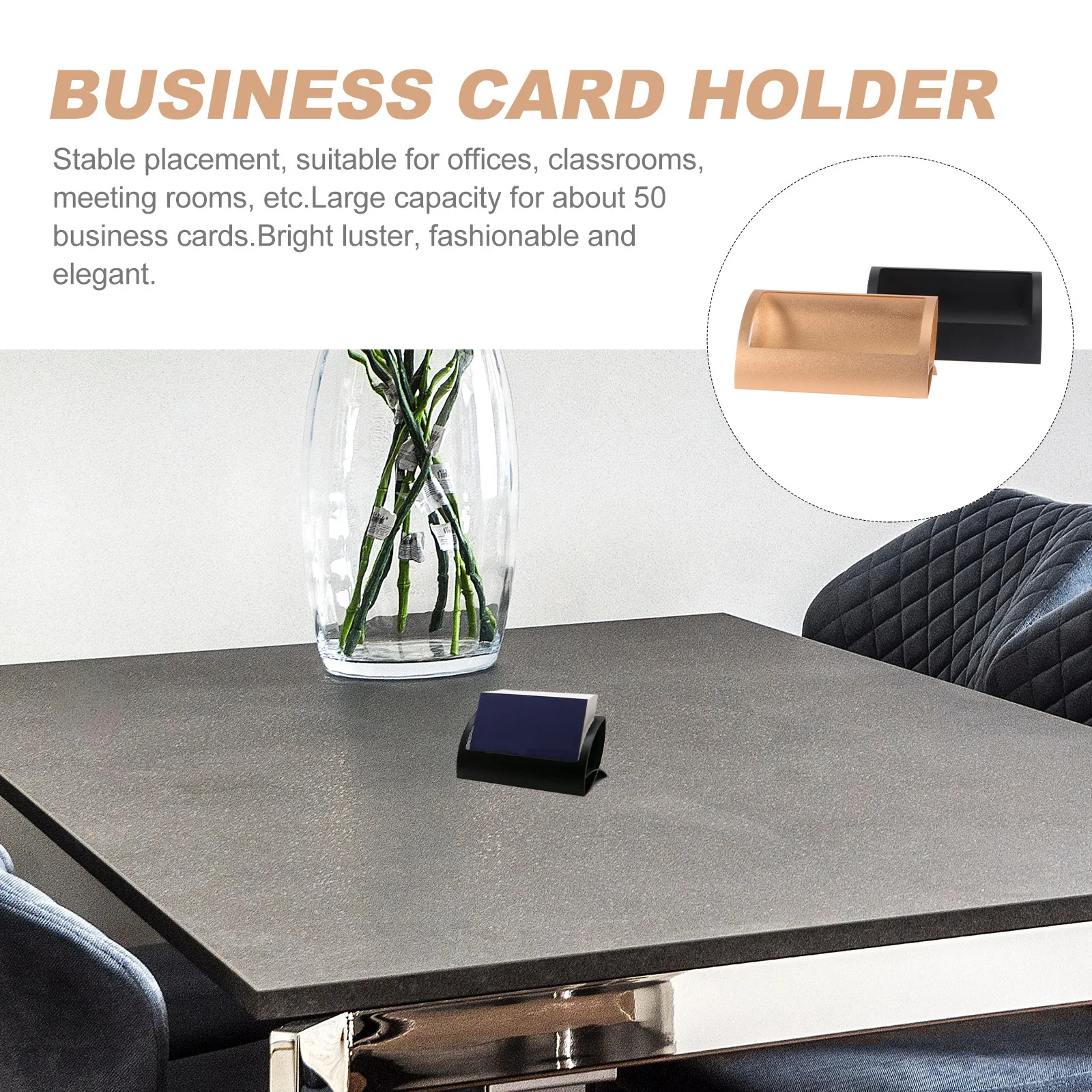 

2Pcs Business Cards Holder Solid Construction Desktop Stand Black Golden Office Supplies Desk Decoration Accessories
