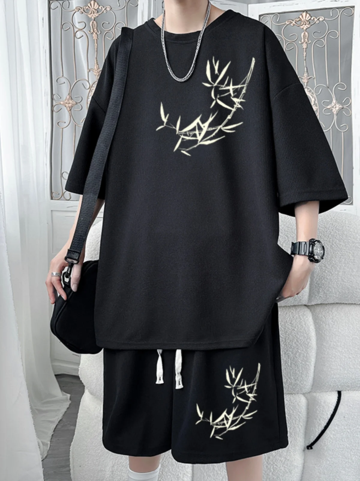 

New Chinese Style Men's Summer New Cotton Printed Short-sleeved Suit Casual Sports Trend Thin Set