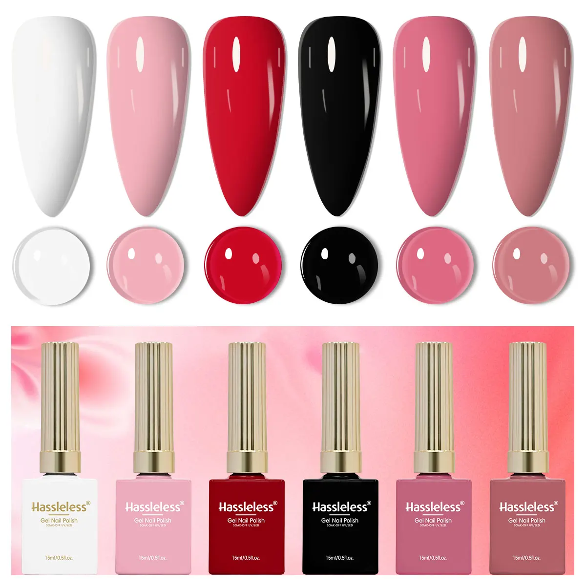 

Hassleless 6-Piece Solid Color Gel Nail Polish Set | Multiple colors available, rich and vibrant, perfect for autumn and winter