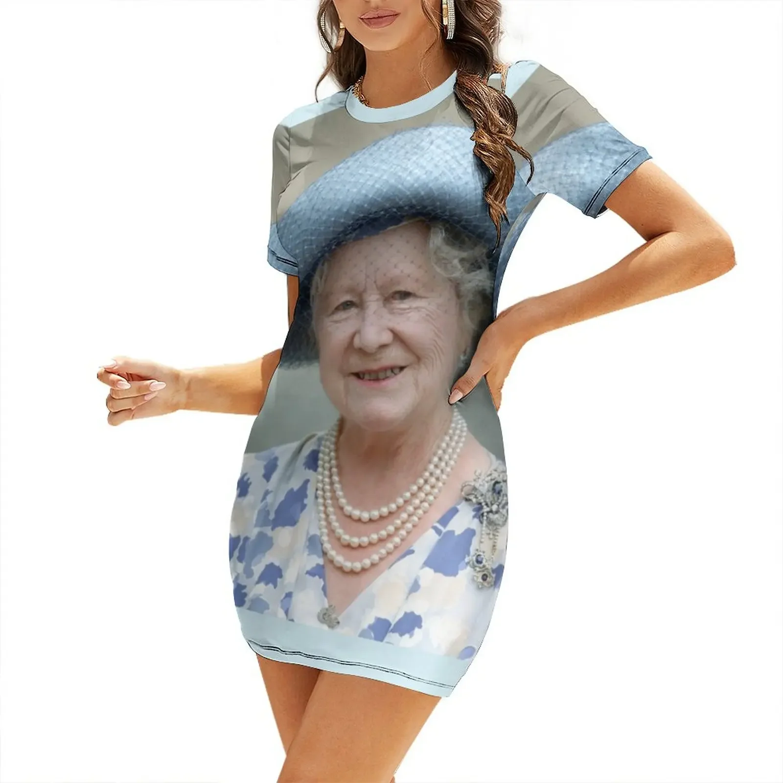 Majestic! HM Queen Elizabeth The Queen Mother Short-Sleeved Dress Female dress women's dresses luxury