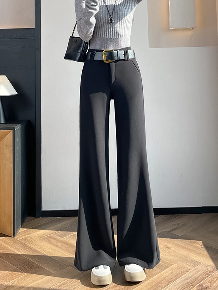 بنطلون نسائي واسع الساق بخصر مرتفع من ثينيد، سروال كاجوال للربيع والخريف والشتاء، مقاسات كبيرة، فضفاض وانسيابي