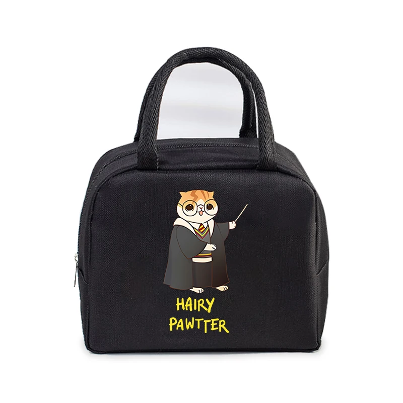 Funny Potter Cat Lunch Bag Student Office Women Men Bento Pouch Cartoon Animal Kitten Insulation Portable Picnic Food Lunch Bags