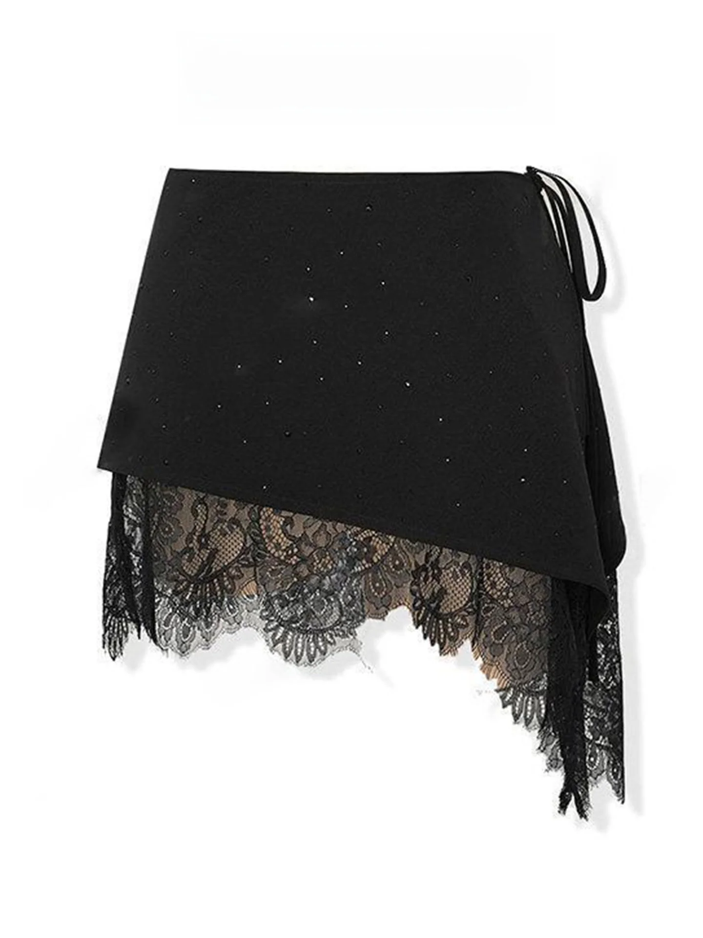 Black Rhinestone Lace Skirt Half-length Casual Outerwear Women's Summer 2026 Versatile High-waisted A-line Skirt