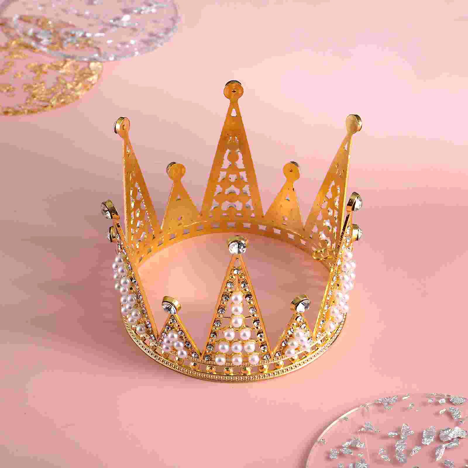 Rhinestones Gold Trim Birthday Cake Decoration Bride Decorative Crown Wedding Costume Accessories Girl