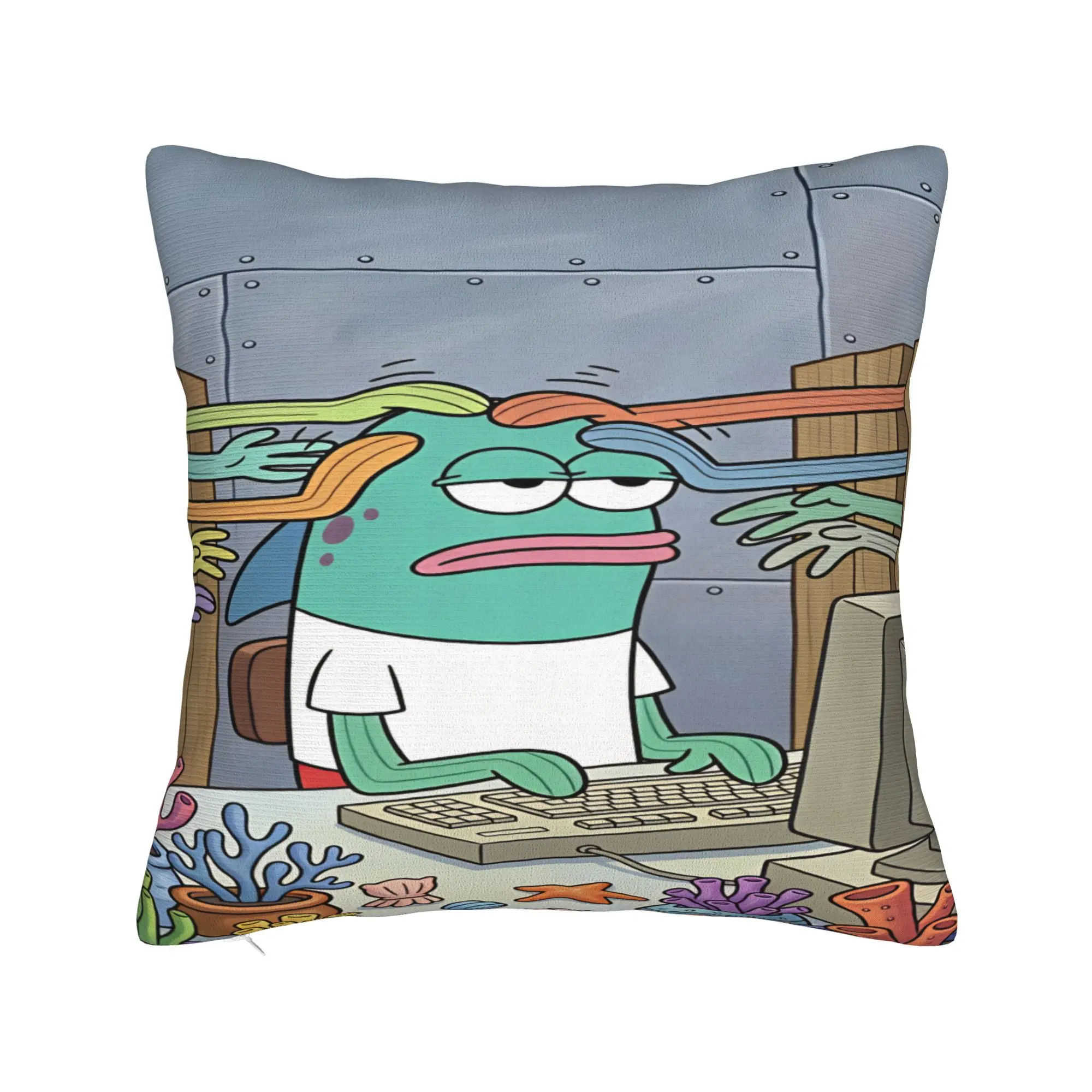 SpongeBobs Plankton  Pillow Cover  Soft Cushion Cover Retro Trendy Pillow Case For Chair Sofa Home Decor